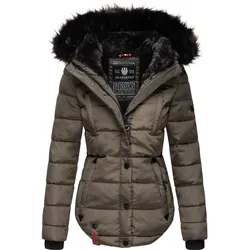 MARIKOO Damen Designer Steppjacke Winter Jacke mit edler Kunstpelz Kapuze Lotusblüte