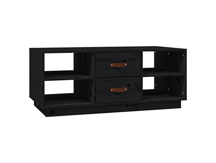 KGFHERENB Couchtisch Schwarz 100x50x41 cm Massivholz Kiefer Praktischer Wohnzimmertisch mit Schubladen und offenen Fächern für geordnete Aufbewahrung im Eigenheim