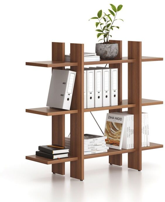 B2B Partner Büroregal, niedrig, kurz SOLID, 1250 x 400 x 1075 mm, Nussbaum