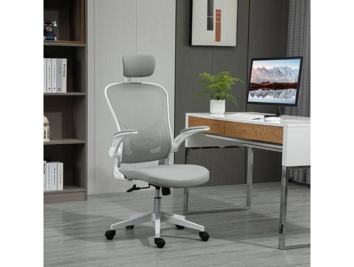 Chaise de bureau - Chaise de bureau ergonomique - Dossier haut en mesh - Appui‑tête réglable - Soutien lombaire réglable