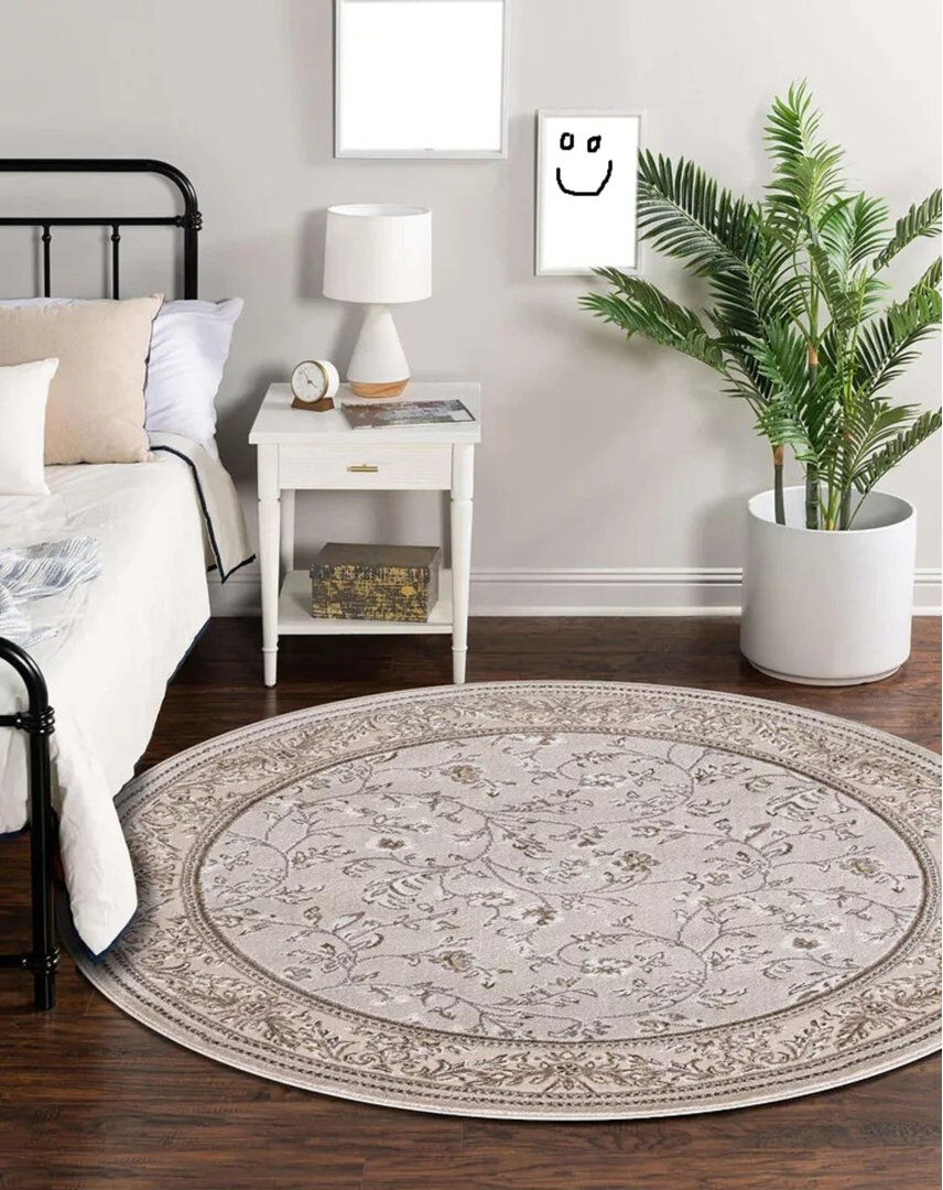 Ophelia & Co. Floral Flatweave Area Rug Yellow Round 120cm