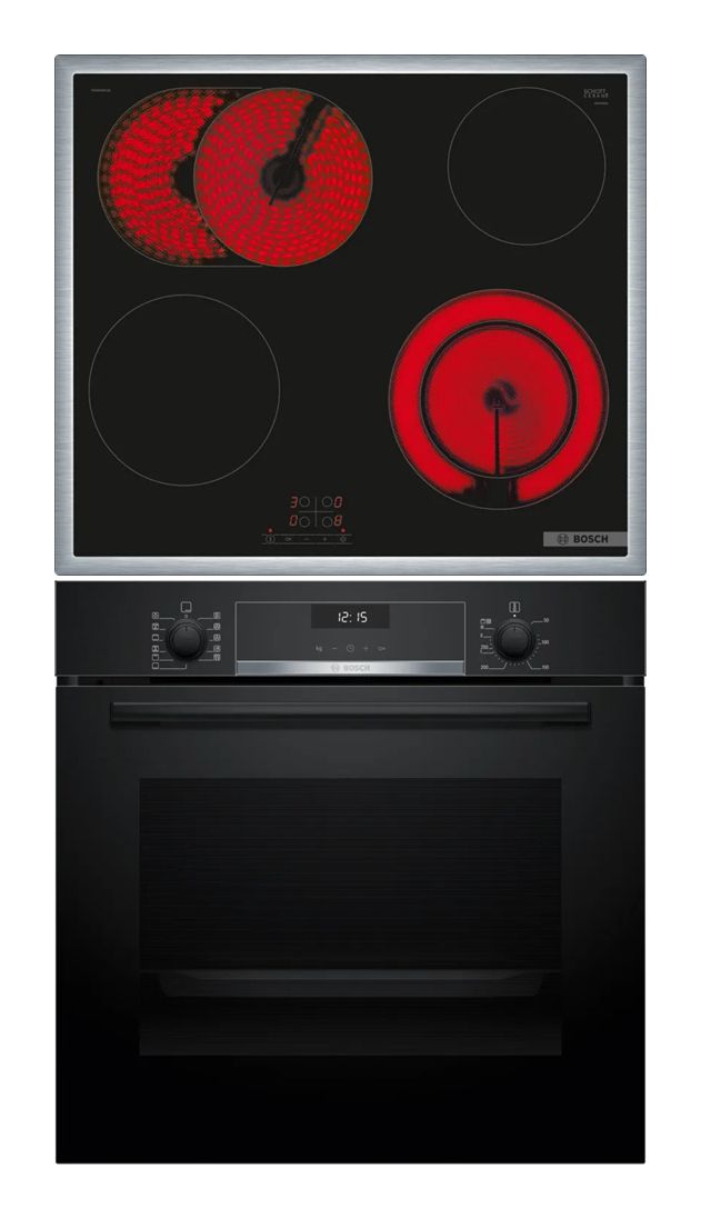 Bosch HBD631CS63 (HBG537BB4 + PKN645BA2E) Backofen-Set groß AutoClean Ecoclean mit autarkem 60 cm Glaskeramik Kochfeld