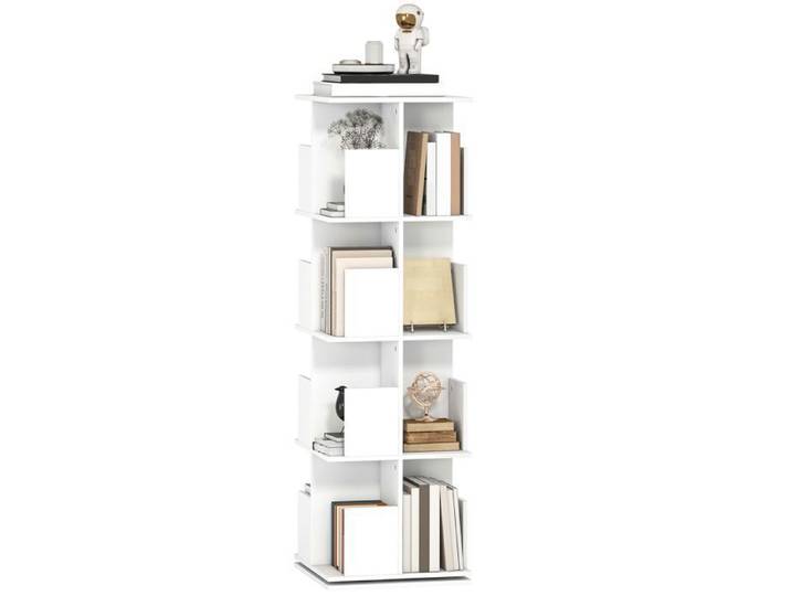 Bibliothèque - HOMCOM - rotative - 4 niveaux - 16 compartiments - panneau de particules - 39 x 39 x 128 3 cm - blanc