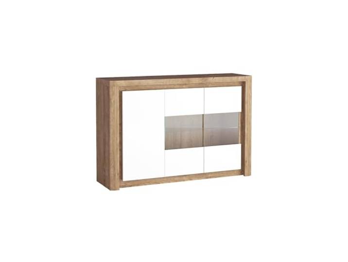 Lomadox Vitrinenschrank Vitrine Standvitrine Schrank mit LED Beleuchtung Wohnzimmermöbel Wohnzimmerschrank modern in Eiche mit weiß