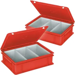 BRB 2x Euro-Besteckkoffer mit 3-Mulden-Einsatz, LxBxH 400 x 300 x 130 mm, rot