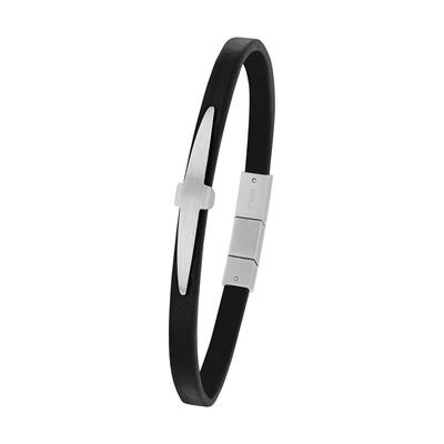 Armband AMOR "Kreuz", schwarz (edelstahlfarben, schwarz), Armbänder, Herren, 22cm, Edelstahl Leder, Edelstahl, Leder, Armband