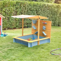 HOME DELUXE Sandkasten mit Überdachung SANDY - Holz/Grau