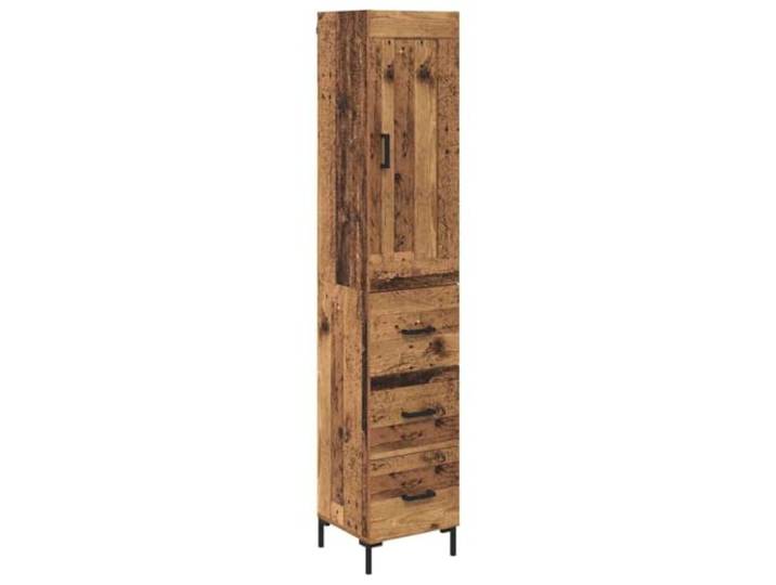 Highboard Altholz Holzwerkstoff mit Metallbeinen 34,5 x 34 x 180 cm Rechteckige Form, glatte Oberfläche, neutrale Optik, viel Stauraum, stabile Metallbeine, einfache Montage