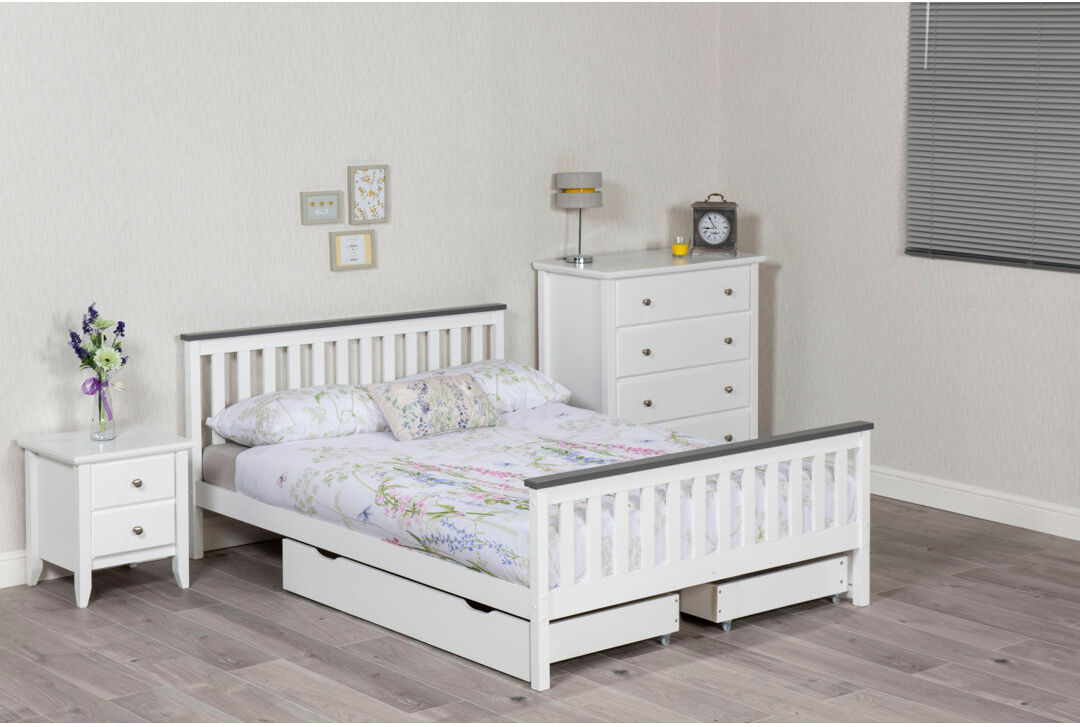 Fernleaf Solid Pine wood Shanghai Marcus Bed Frame White;Gray Double (4'6)