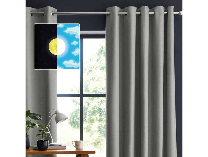 Lot de 2 rideaux occultants à œillets gris 140x260