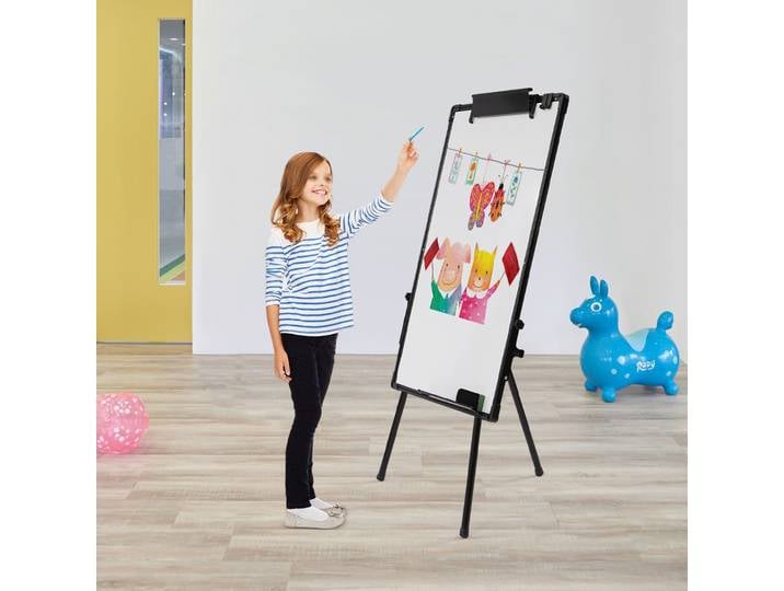 Tableau blanc magnétique 36 x 24 pouces avec support pliable noir, tableau blanc effaçable à sec pour enfants, idéal pour le bureau, l'école et la maison.