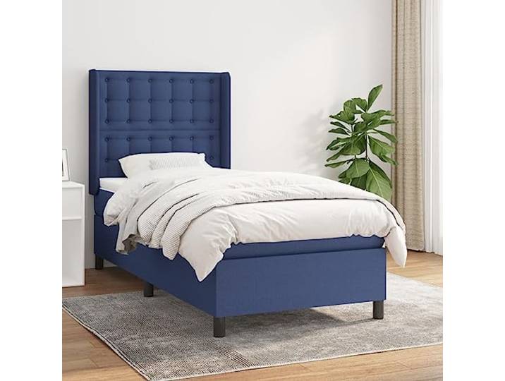 RJPLMFV Lattenrost mit Matratze, Blau, 100 x 200 cm, Stoff Verstellbares Kopfteil, Taschenfedern, mittelharte Unterstützung, atmungsaktiv, langlebig