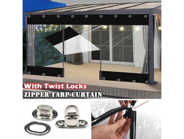 Bâche de protection robuste personnalisable avec porte pour pergola extérieure, bâche transparente à fermeture éclair avec verrous rotatifs, écran coupe-vent pour gazebo