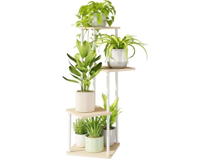Support Plantes Intérieur 4 Niveaux Porte Plante Intérieur En Métal Pour Plusieurs Plantes Blanc.80cm