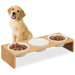 Relaxdays Futterstation für Hunde Weiß,Hellbraun