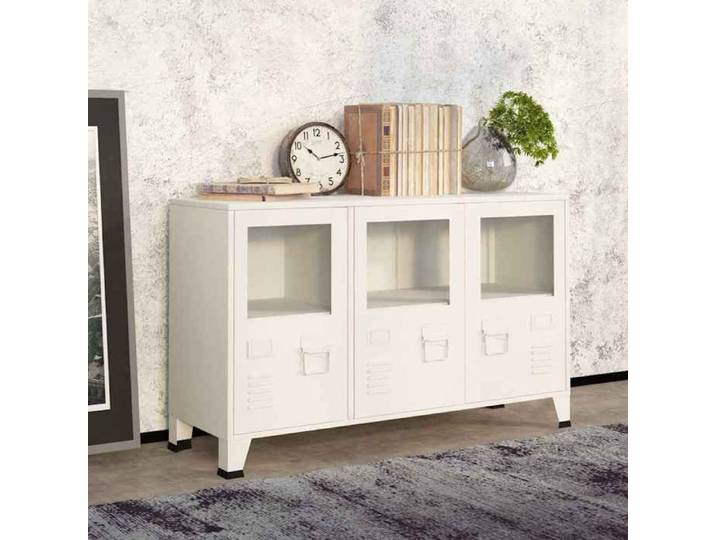 Buffet - Bahut/Commode couloir Blanc Magnifique Buffet industriel Blanc 105x35x62cm Métal et verre CL8895850