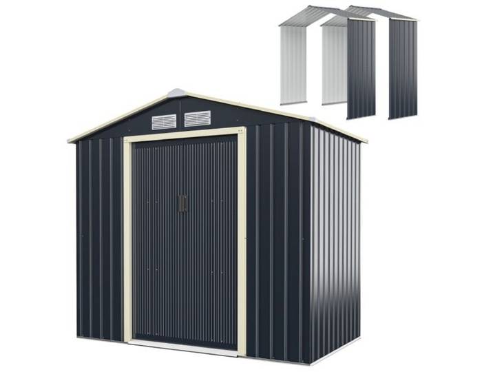 Metalen Tuinhuis met 2 Stalen Uitbreidingen 4 Ventilatieopeningen en Schuifdeuren 213 cm