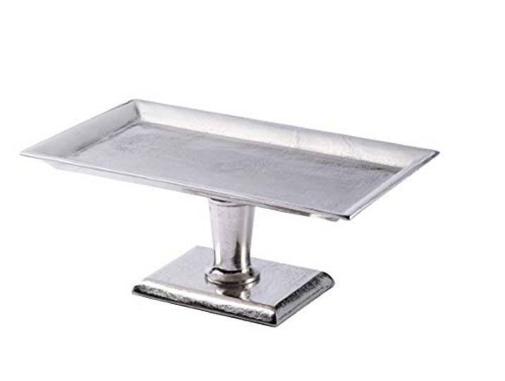 MichaelNoll Etagere XL Dekoteller Schale - Servierplatte Groß aus Metall Aluminium - Silber Deko Luxus - Tischdeko Hochzeit - Dekoration für Wohnzimmer, Esszimmer oder Küche - 40 cm