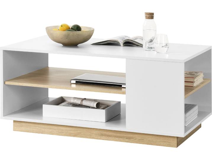 Couchtisch 100x60x46cm mit 2 Ablagen Wohnzimmertisch Sofatisch Spanplatte Kaffeetisch Weiß / Eiche [en.casa]