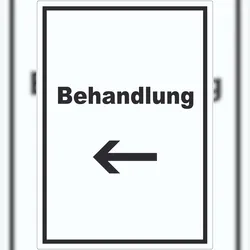 HB-Druck Behandlung Aufkleber mit Text und Richtungspfeil links Behandlungsraum hochkant A0 (841x1189mm)