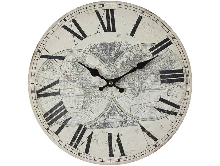 Wanduhr AMBIENTE HAUS Landkarte Wanduhr 28cm , weiss (natur), B:28cm H:28cm T:5cm, Wanduhren, Wanduhr