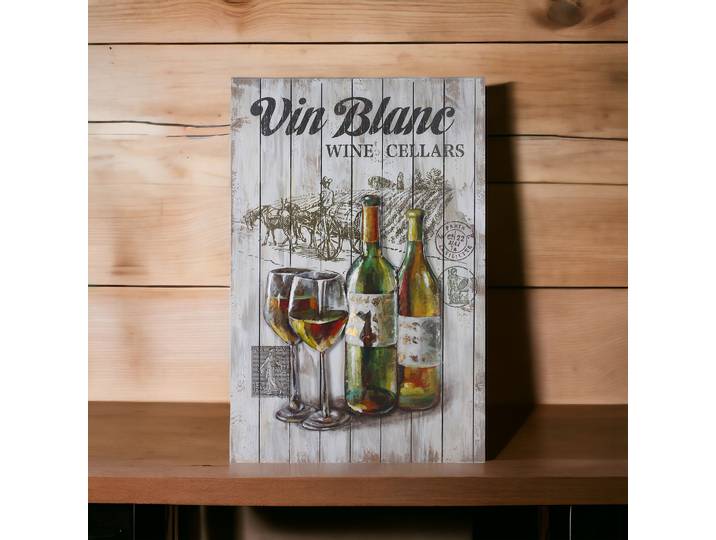 Tableau Relief Vin Blanc en Bois et Métal