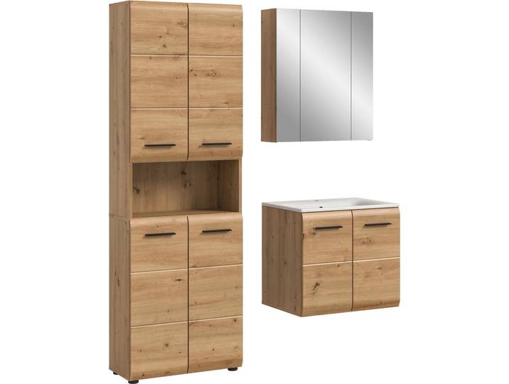 Badezimmer-Set WELLTIME, braun (artisan oak nb), B:135cm H:185cm T:46cm, Holzwerkstoff, MDF, Kastenmöbel-Sets, Badezimmer-Set, Bad-Kombination, Bad-Möbel, Badezimmer, Kombination, Kombi