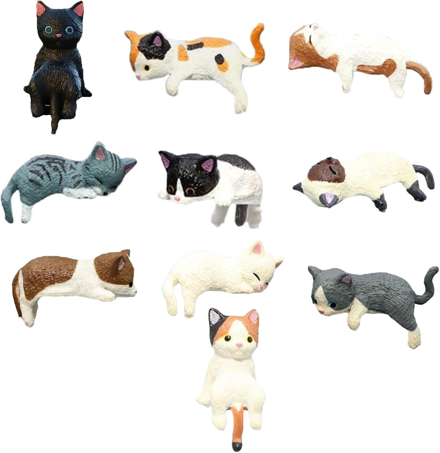Set van 10 Miniatuur Kat Figuren van Hars voor Decoratie en Auto Accessoires
