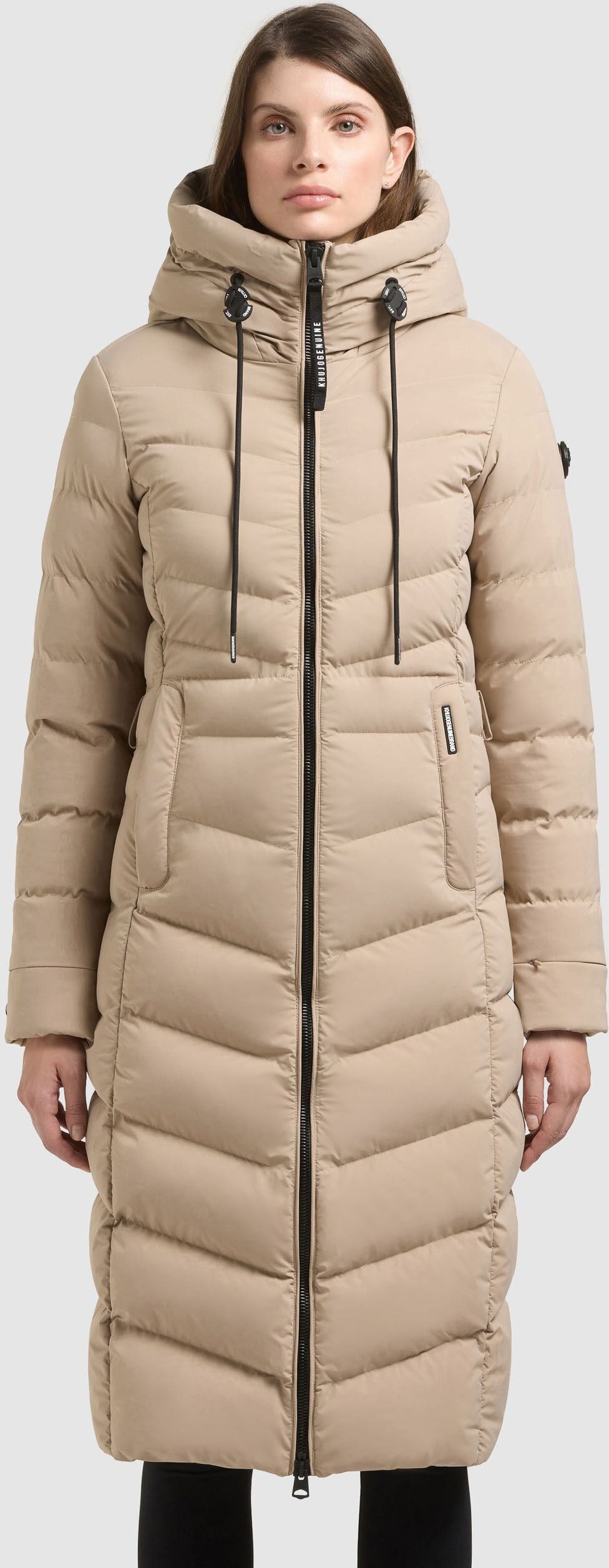 Steppmantel KHUJO "INGRAM6", Damen, Gr. L, hummus beige, Web, Obermaterial: 100% Polyester. Futter: 100% Nylon. Wattierung: 100% Polyester, unifarben, wadenlang, elastischer Bund, Mäntel Steppmantel, mit Wiener Naht, 2-Wege Reissverschluss hummus beige L