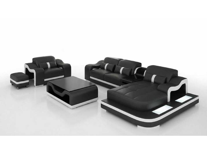 JVmoebel Ecksofa Modernes Ecksofa Schwarz L Form Sessel Couchtisch Wohnzimmer Premium, 3 Teile, Special features