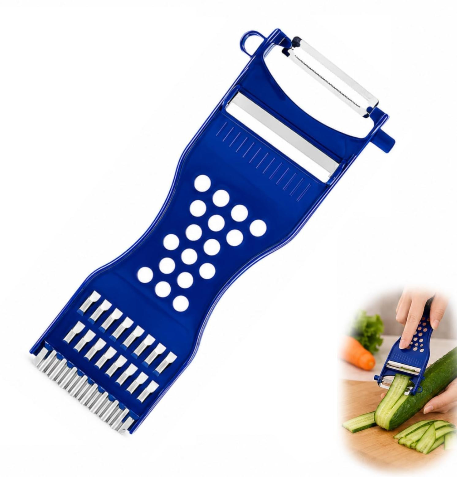 Dripio Groentensnijder 4-in-1 met julienne-snijder, rasp en schiller, blauw