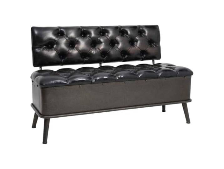 GHVBNMF Sitzbank mit Stauraum Rückenlehne 110cm Schwarz Kunstleder Gepolsterte Truhenbank im Vintage-Design bietet praktische Ablage und gemütlichen Sitzkomfort für Flur und Wohnzimmer.