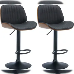 Décoshop26 - Set aus 2 schwarzen Barhockern aus Kunstleder mit Ziernähten dunklem Holzrahmen und schwarzen Metallbeinen TDB10748