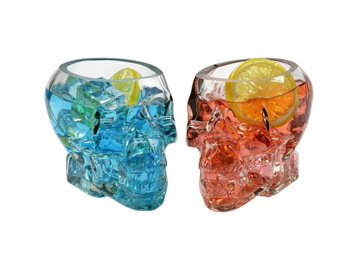Whiskygläser Totenkopf 2-teiliges Set, Mehrfarbig, Glas, Gläser, Whiskygläser