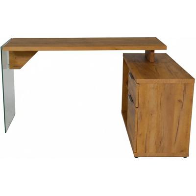 Eckschreibtisch JAHNKE "LUX C 135 E", braun (kerneiche, klarglas, klarglas, kerneiche), B:141,8cm H:74cm T:100cm, Tische, Eckschreibtisch, Eckschreibtisch,wechselseitig montierbar,Glas,1 Schublade & 2 Fächer