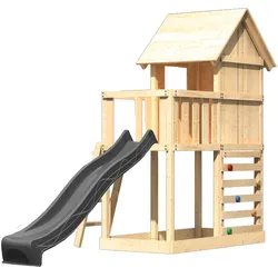 Akubi Stelzenhaus Frieda mit Wellenrutsche anthrazit und Kletterwand