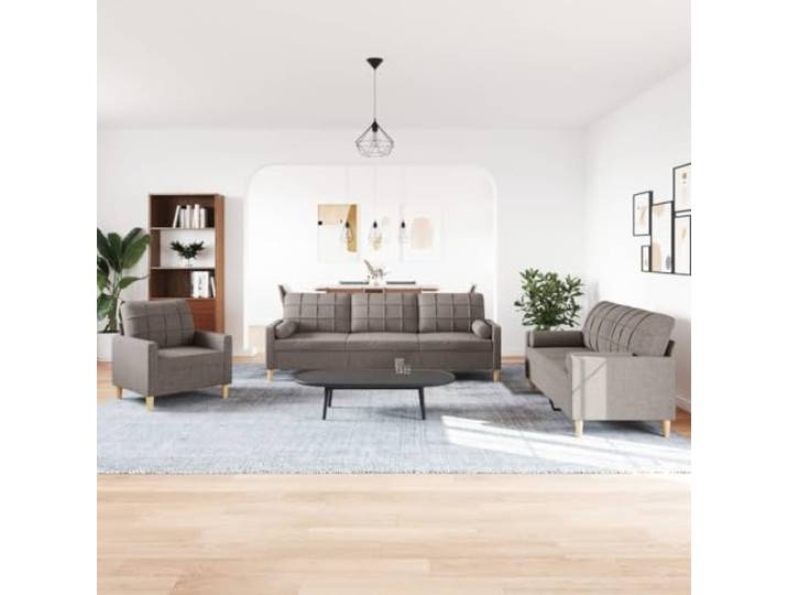 KTHLBRH 3-teiliges Sofa-Set mit dekorativen Kissen, Taupe aus Stoff Weiches Polyester, Metallgestell, Schaumstoff, 4 Kissen inklusive