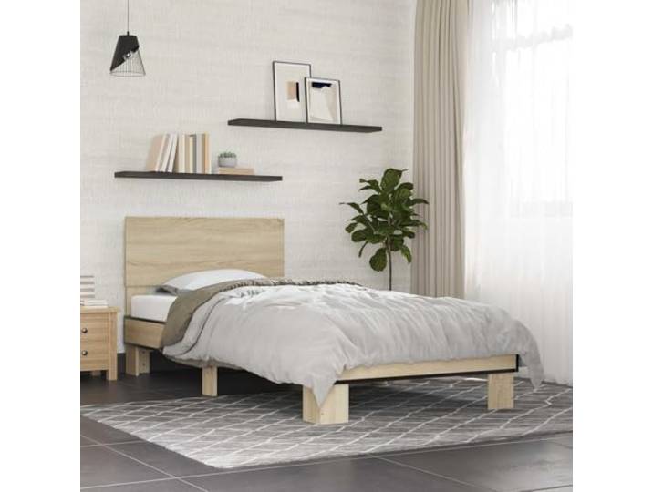 RJPLMFV Bettgestell mit Kopfteil Sonoma Eiche 80x200 cm Holz, rechteckige Form, feste Latten inklusive, einfache Reinigung