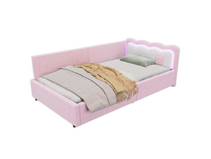Flora Grace Bett 90/200 cm Rosa mit LED-Beleuchtung und Lattenrost, 90x200 cm, Schlafzimmer, Betten