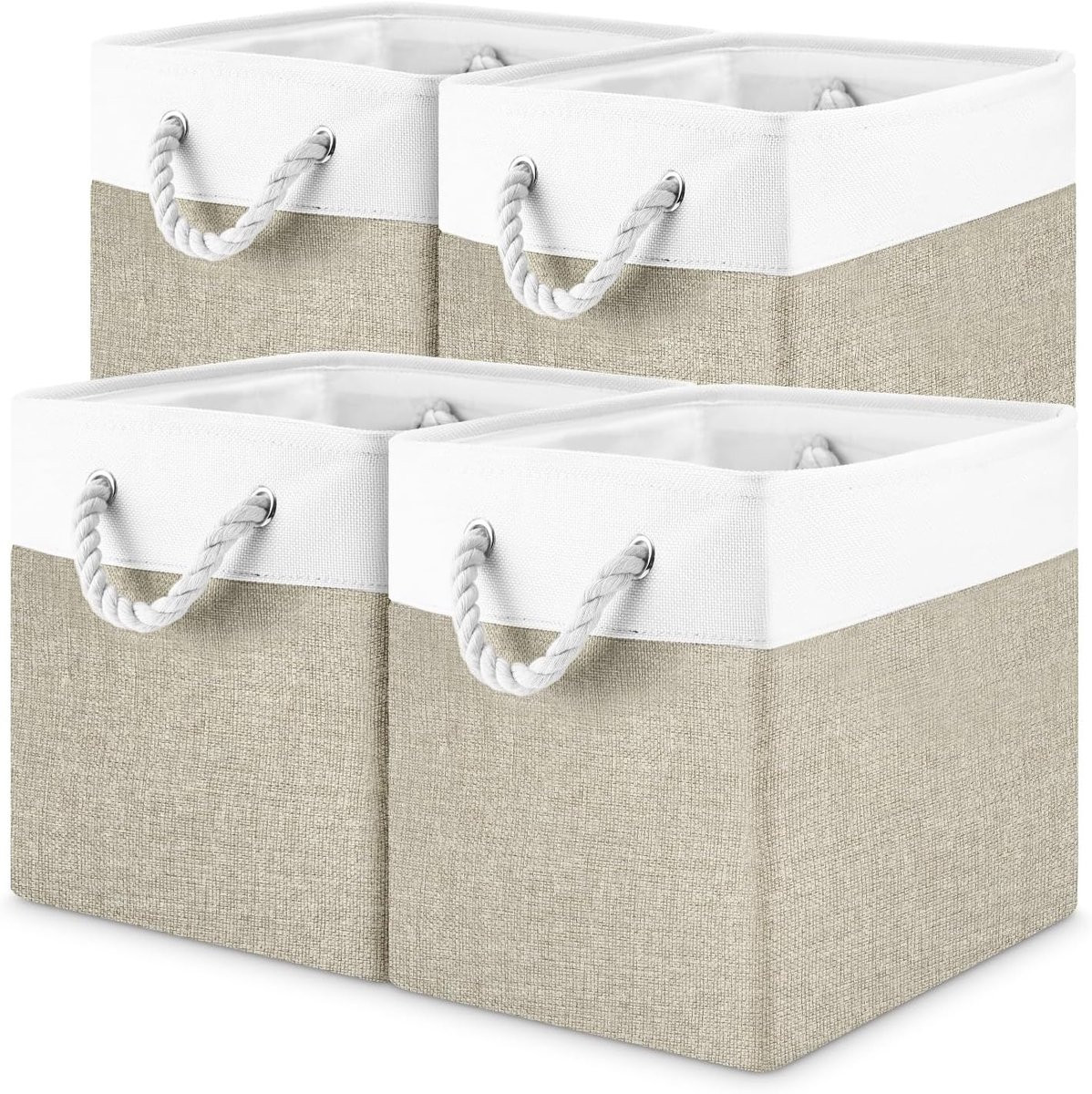 Set van 4 vouwbare canvas opbergdozen met handvatten, 22L, grijs
