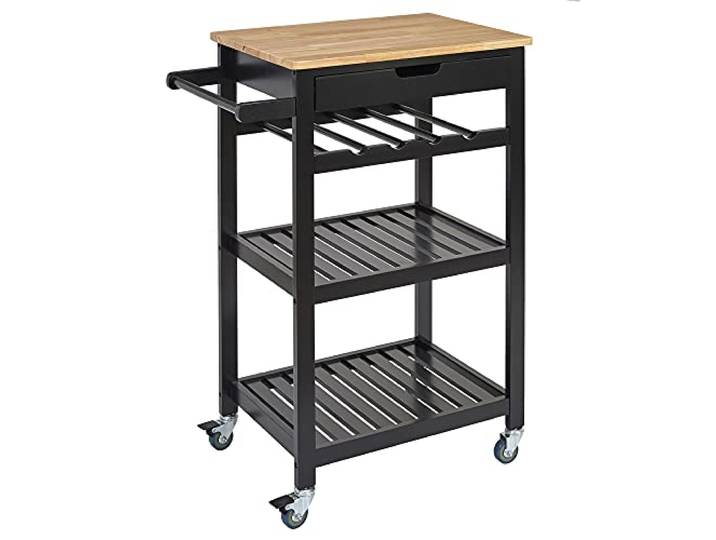 HOME DECO FACTORY Servierwagen mit Rollen Küche Mobil Schwarz Holz, Servierwagen mit Rollen, Küche und Esszimmer, mobiler Stauraum, modernes Design, mobil, 40x62,5x85,5 cm, Schwarz