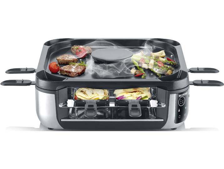 SEVERIN Raclette RG 2379 , schwarz (schwarz, silber), B:37,5cm H:16,5cm T:37,5cm, Raclettes, mit integrierter Rauch- und Geruchsabsaugung