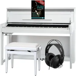 Classic Cantabile UP-1 WH Upright E-Piano Weiß Hochglanz Deluxe Set