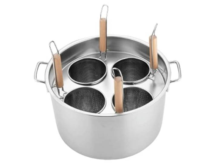 Nudelkocher, 3/4/5 Löcher Edelstahl-Nudeltopf mit Siebeinsatzkorb, Suppentopf mit Dampfgarkorb und Nudeltopfeinsatz, Nudelkocher-Set mit Deckel-Kochgeschirr, for Home Kitchen Restaurant (Size : 4)