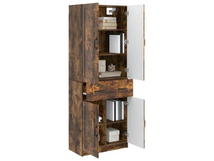 KTHLBRH Schrank-Set 2 Stück Eiche Rauchholz Engineered 4 Einlegeböden, 4 Türen, 1 Schublade, faltbar, stapelbar, für Innen- und Außenbereich