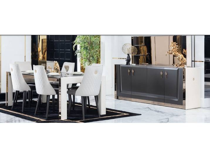 Xlmoebel Esszimmer-Set Esszimmermöbel aus Holz mit harmonischen Farbschichten, (9-St., Spiegel, Kommode, Kommode, Esstisch, 6x Stühle), Hergestellt in Europa