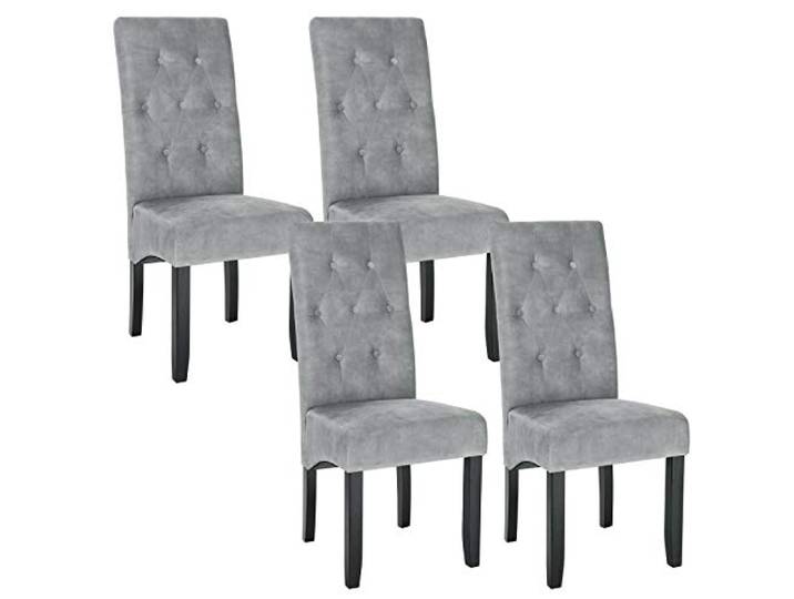WOLTU Esszimmerstühle 4er Set, Küchenstühle gepolstert Samt, Massivholz, für Wohnzimmer Küche Esszimmer, Hellgrau