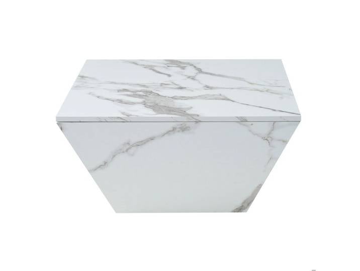 Table basse blanche – Décor marbre – MDF – 2 tiroirs – 70 x 70 x 37 cm