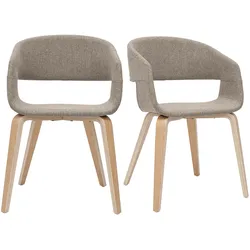 Design-Stühle aus taupefarbenem Stoff mit hellen Holzbeinen (2er-Set) SLAM