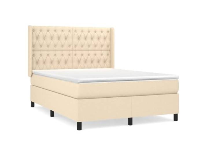 KKgypkn Boxspringbett 140x200 cm mit Taschenfederkernmatratze Creme, Stoffbezug, höhenverstellbares Kopfteil, mittelharte Stützkraft, hautfreundliche Auflage